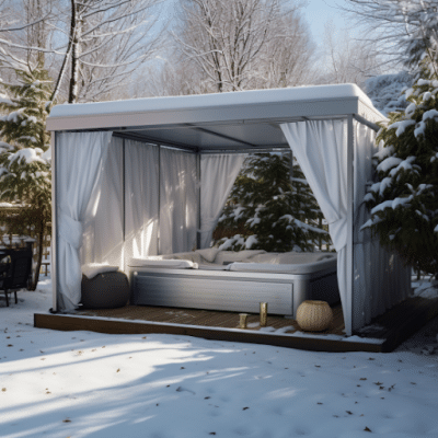 Un abri pour SPA durant l'hiver dans un jardin